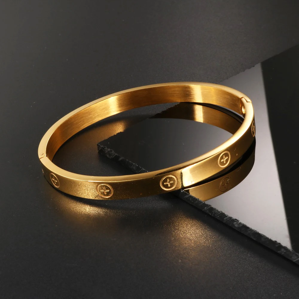 GD New Design Women Men Couple Jewelry 18K Rose Gold Bracelet Titanium Stainless Steel Gold Plated Cross Bracelets Bangles