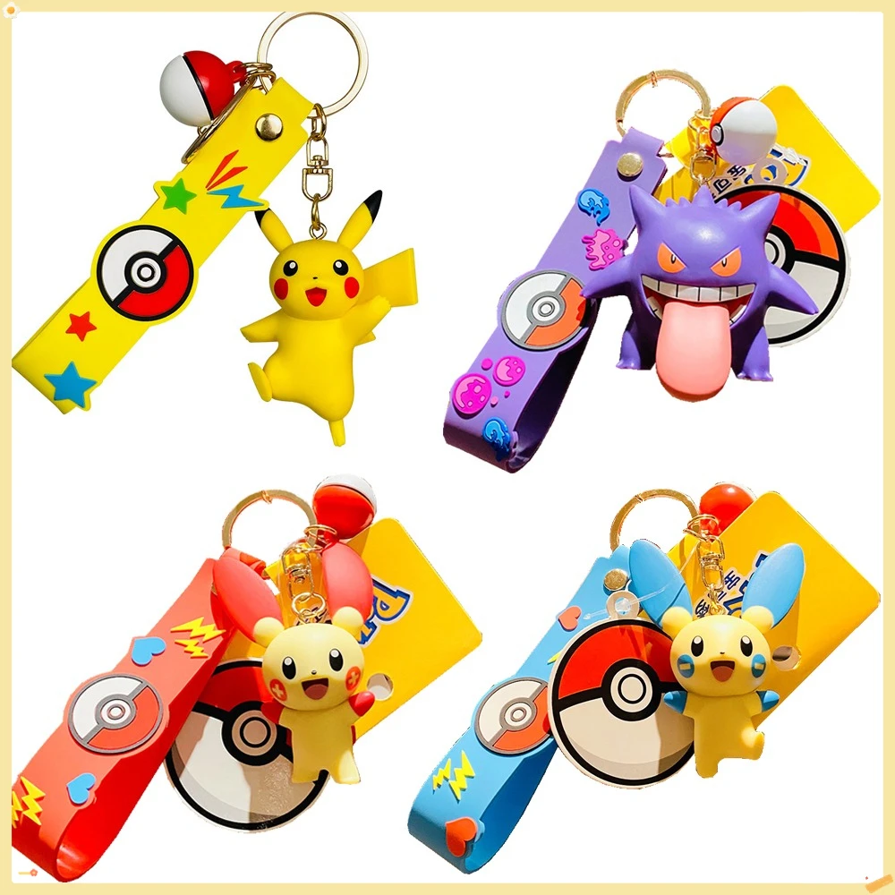 

Genuine Pokemon Periphery PVC Key Chain Minun Plusle Gengar Pikachu Creative Couple Bag Pendant Jewelry Car Keychain Fan Gifts