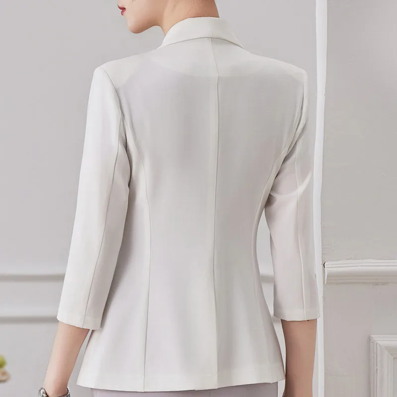 NAVIU White Blazer Women New Spring Summer Elegant Temperament Formal Slim Half Sleeve Jacket Office Lady Work Coat Tops Black