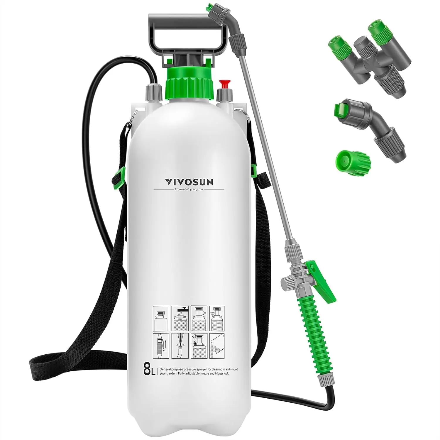 

2.1 Gal/8L Pump Sprayer, Garden Water Sprayer for Plants, Weeds & Lawn Care, with 3 Nozzles, 50'' Long Hose & Pressure R