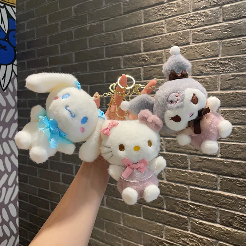 Sanrio Plush Roll Keychain Hello Kitty Pochacco My Melody Keyring Kuromi Cinnamoroll Backpack Pendant Exquisite Birthday Gifts