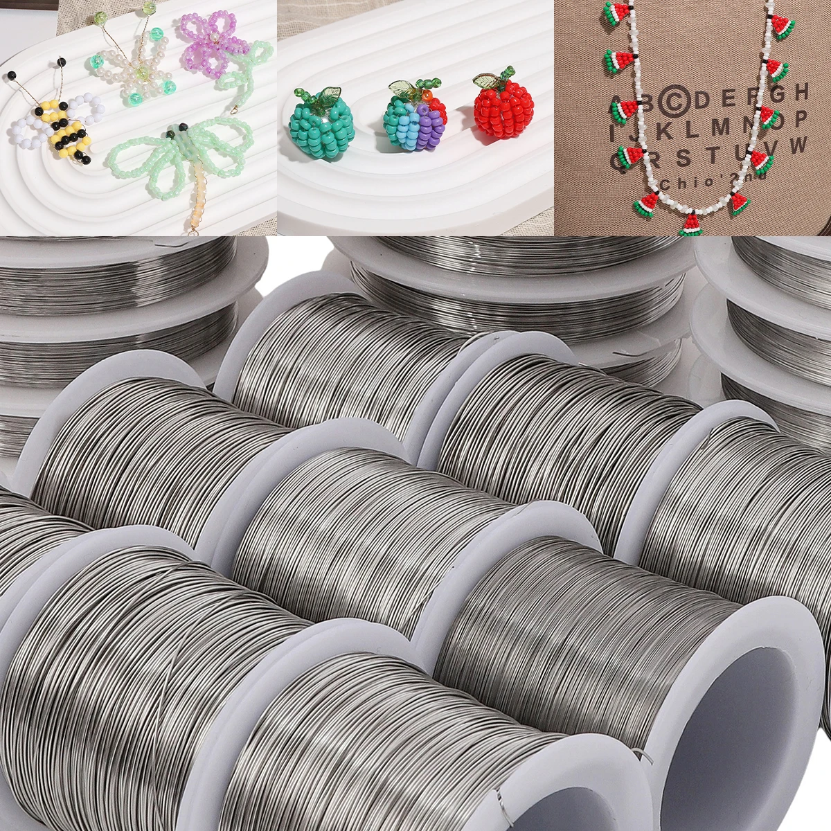 Image 3: 1/5 rouleaux de fil à perles en acier inoxydable, fil artisanal durable non élastique de 0,2 à 0,6 mm - pour bijoux DIY, à utiliser avec une poignée ergonomique
