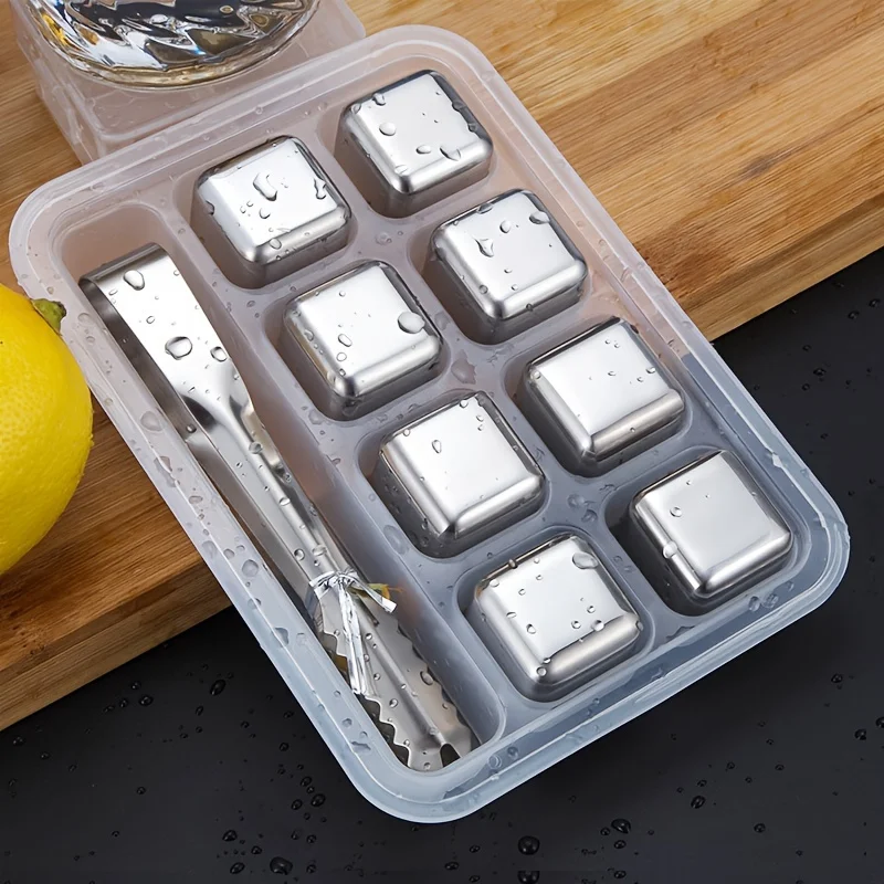 Whiskey Chilling Stones Stainless Steel Reusable Ice Cube for Drinking Ice Beer Soda Stone Fast Freeze Box Packaging with Clip