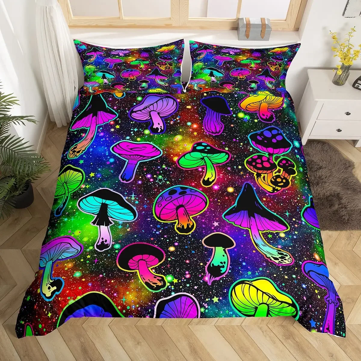 Colorful Mushroom Comforter Set Twin Size Kids Bedding Set Quilt Bed Set for Boys Girls Adult with 1 Comforter and 2 Pillowcases