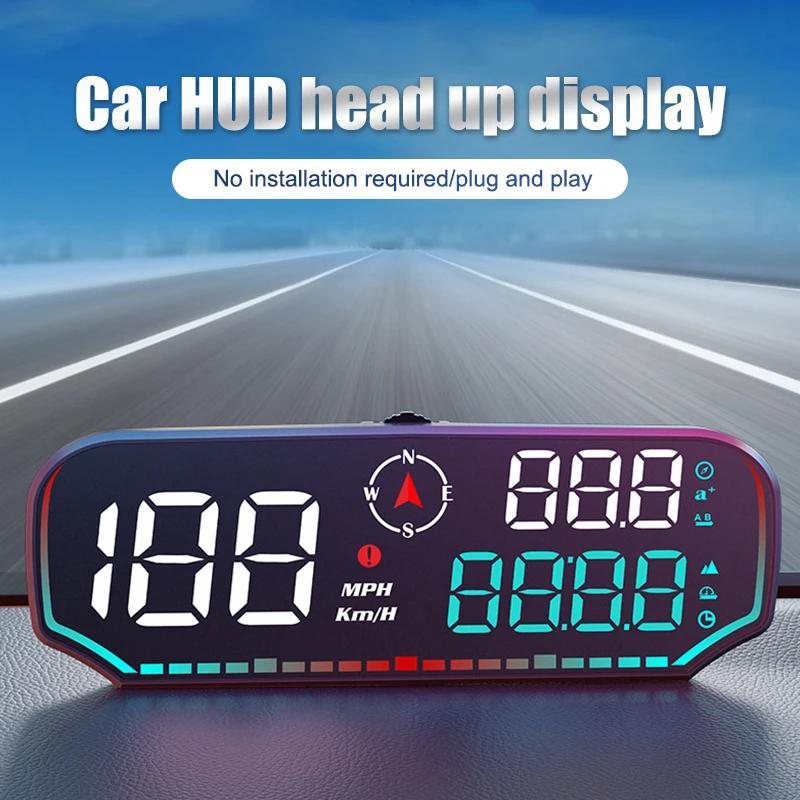 Car Speed Gauge HUD Speedometer Head Up Display Overspeed Alarm KMH MPH Safe Driving GPS Compass Time Clock Altitude Measurement