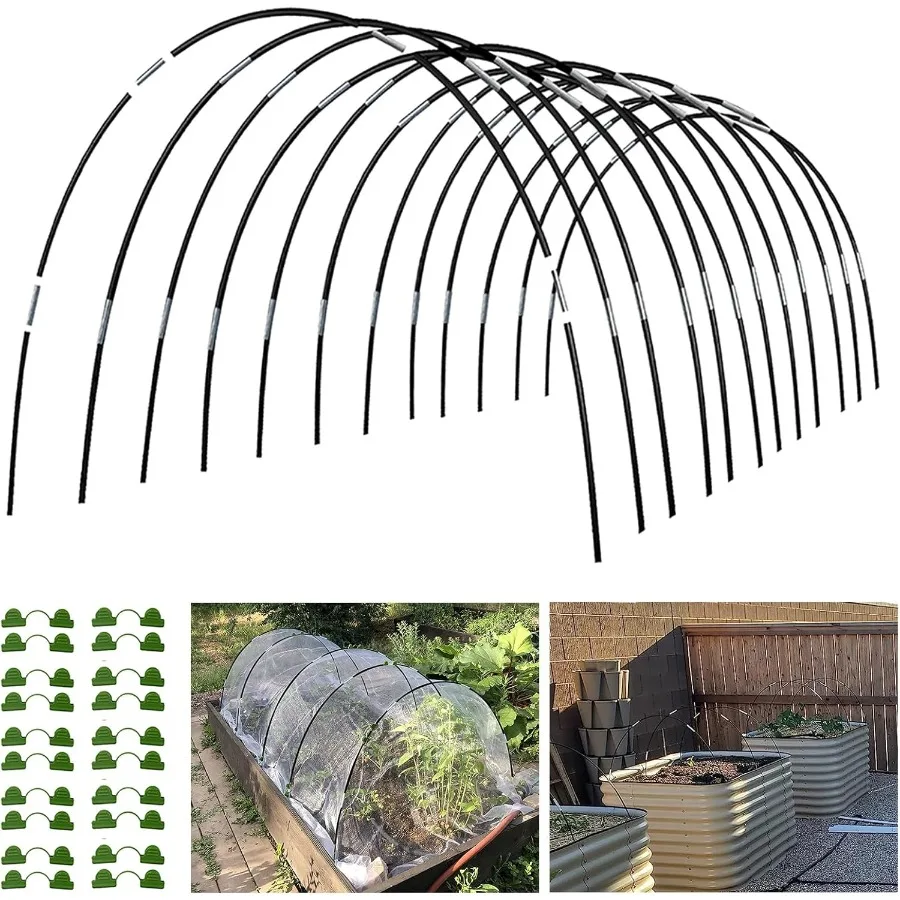 Garden Hoops Grow Tunnel 12 Sets of 7FT Greenhouse Hoops for Raised Beds Rust-Proof Fiberglass Frame for Garden Netting Small G