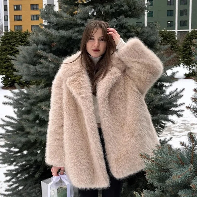 Women New Casual Fashion Simple Advanced Design Winter Cardigan Round Neck Slim Mid-length Fox Hair Environmental Protection
