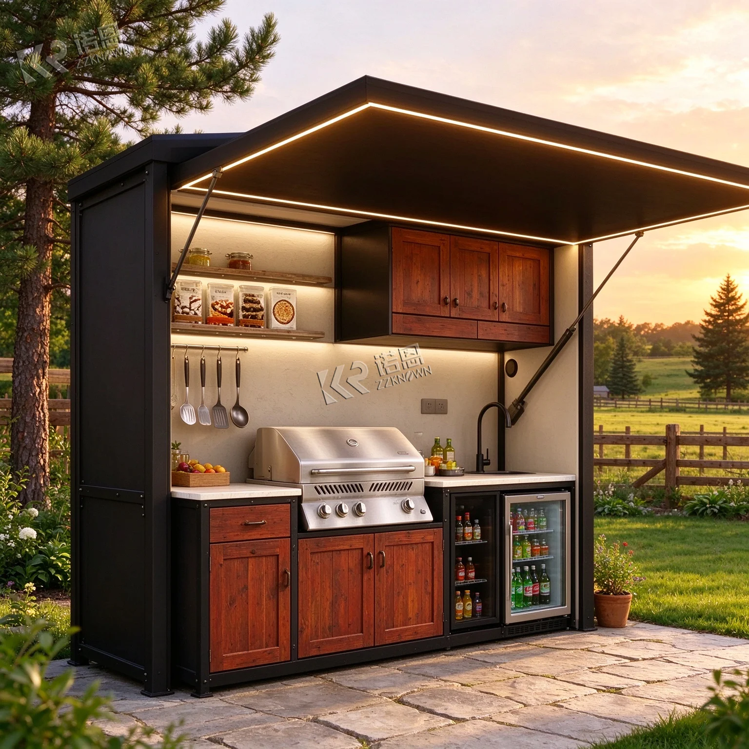 Smoky Rib Optimized Large Scale Outdoor Kitchen For Marinated Pork Meat Roasting Outdoor Kitchen
