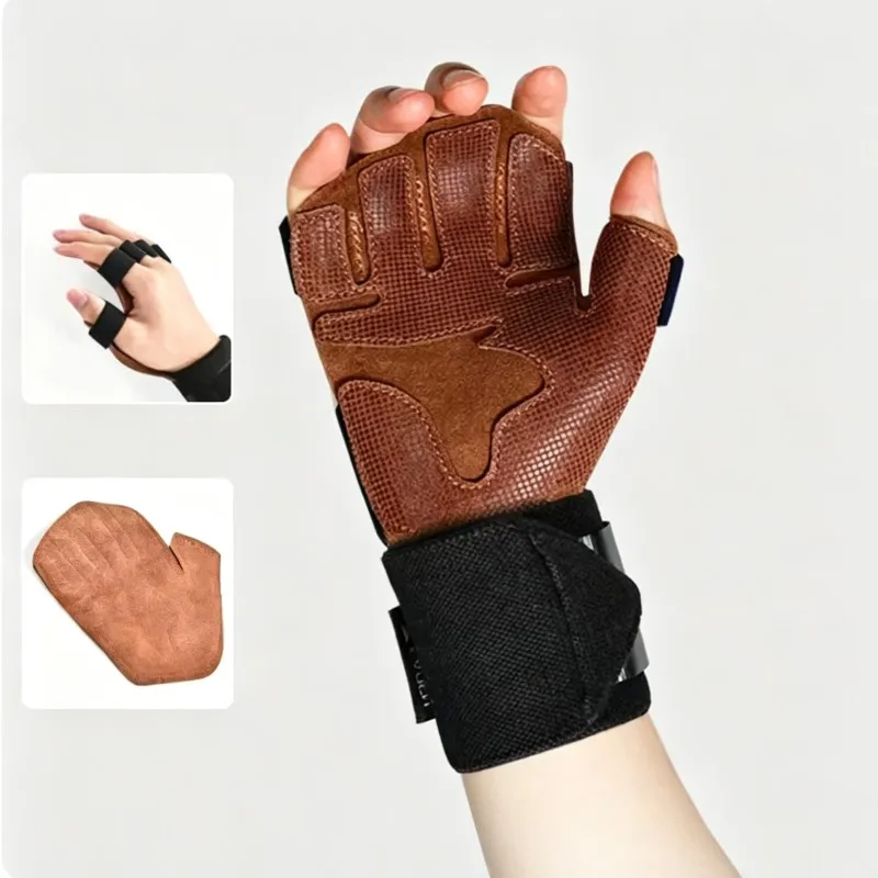 1 Pair Cowhide Weight Lifting Gloves Non-Slip Breathable Handguard Cover Gym Wristband Training Fitness Workout Gloves