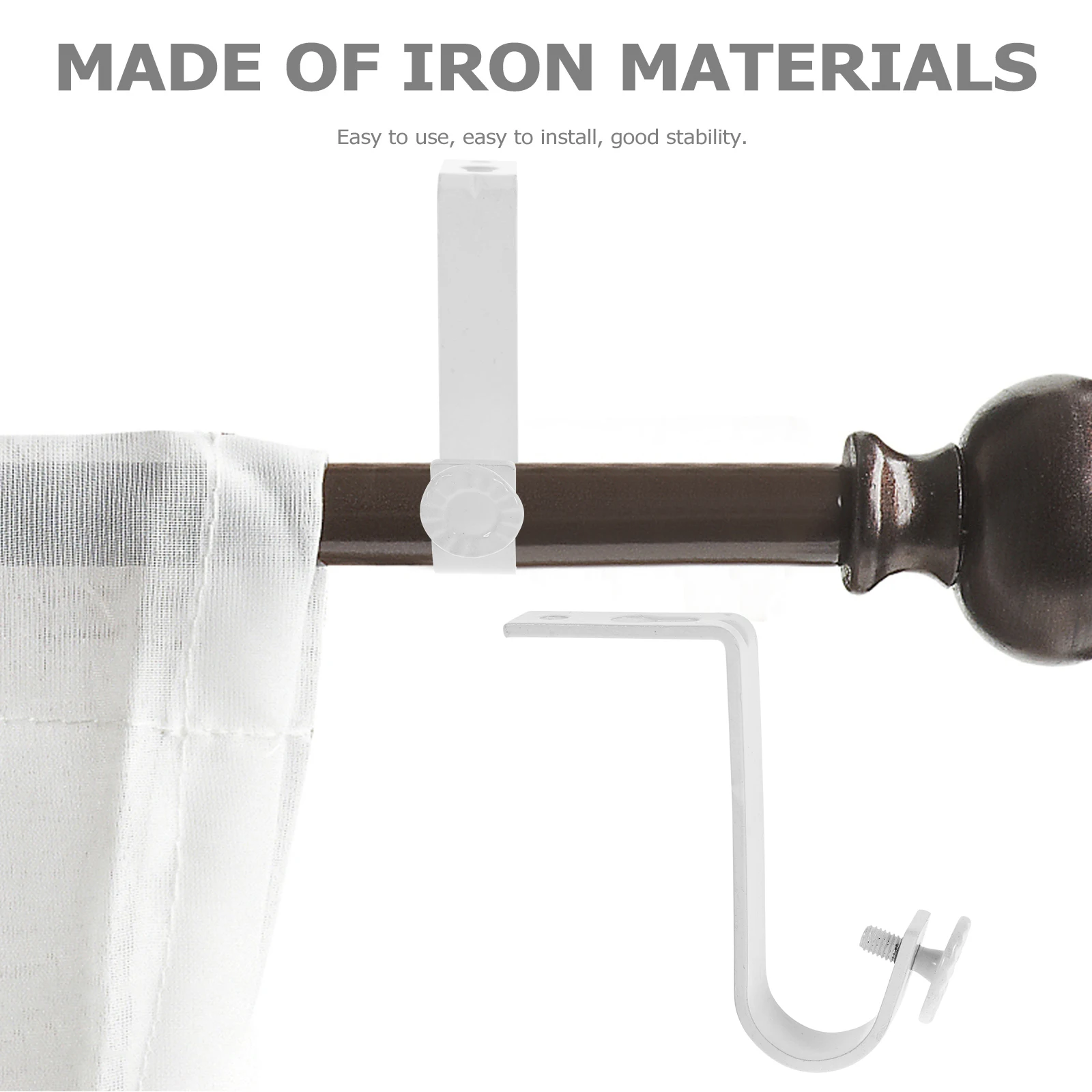 

2pcs Curtain Rod Brackets Iron Rust-Proof Wall Mounting For 22Mm Tube Decorative Home Office Bedroom Adjustable Clothes Drying