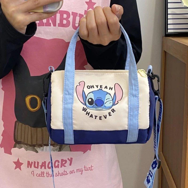 Cartoon Stitch Canvas Skew Bag Bucket Shoulder Bag Girl Sweet Fashion Tote Bag borse per bagagli borse da palestra in tessuto Oxford all'aperto