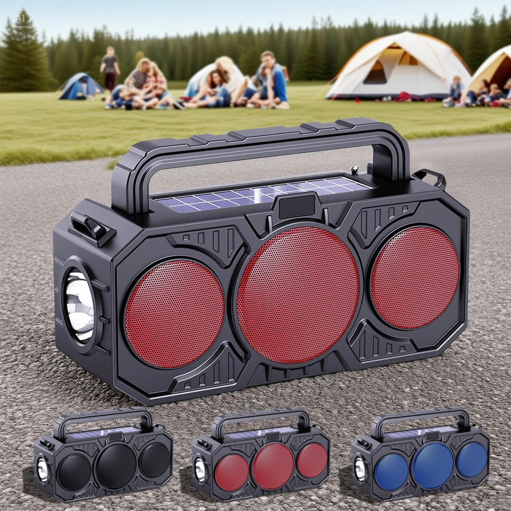 Fm Солнечная Беспроводная Bluetooth-колонка Двойная солнечная энергия Перезаряжаемый фонарик Радио Tf Usb Mp3 Музыкальный плеер Аудиосистема