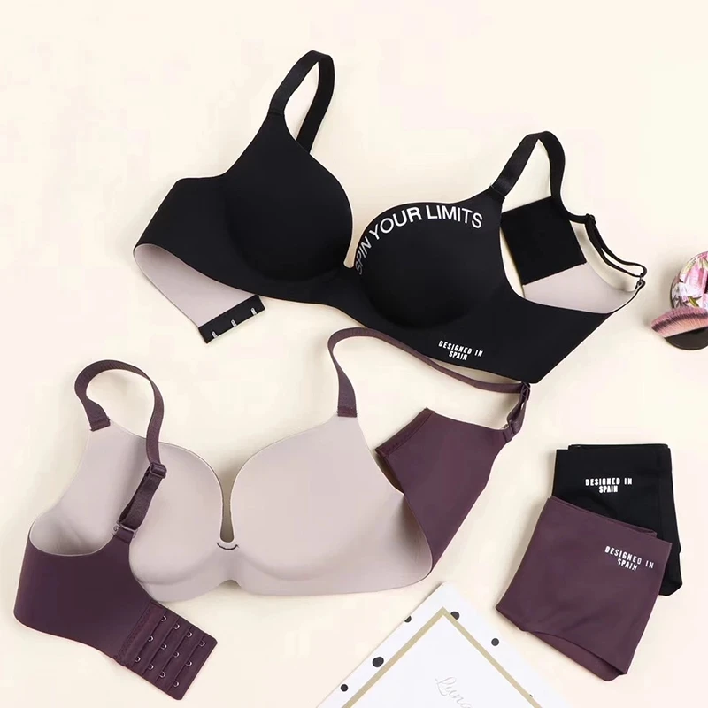 Simplicity Letters Printed Bra Sexy Deep V Thin Women\'s Lingerie Seamless Cup Surface Bralette No steel rings gather Brassiere