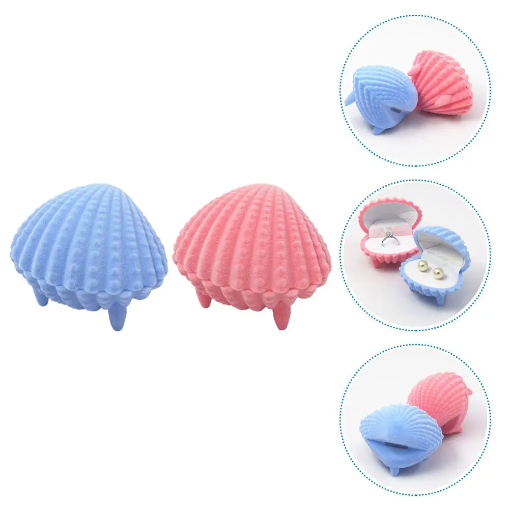 

2Pcs Shell Shaped Jewelry Box Pearl Seashell Design Soft Lint Interior Earring Necklace Ring Storage Organizer Gift Case
