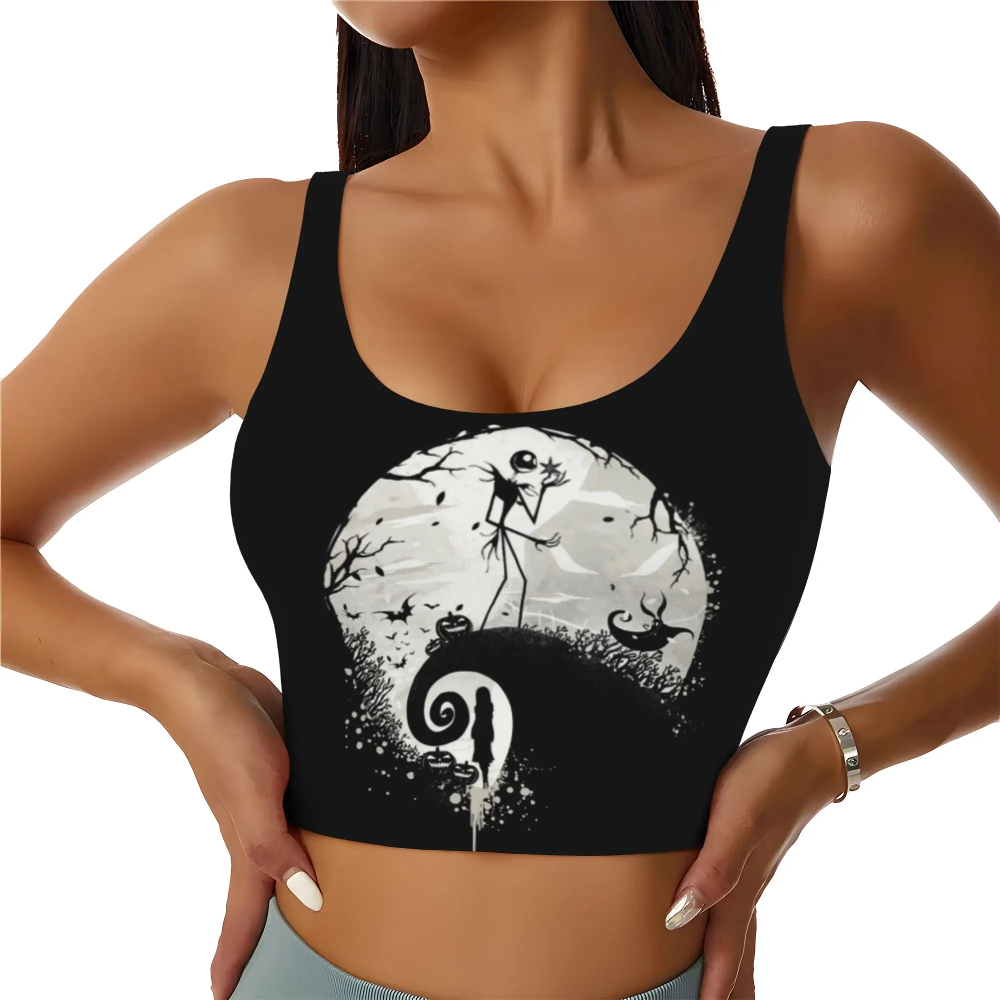 Custom Skellingtones Skull Workout Crop Tank Tops Women's Seamless Halloween Horror Yoga Running Sports Bras