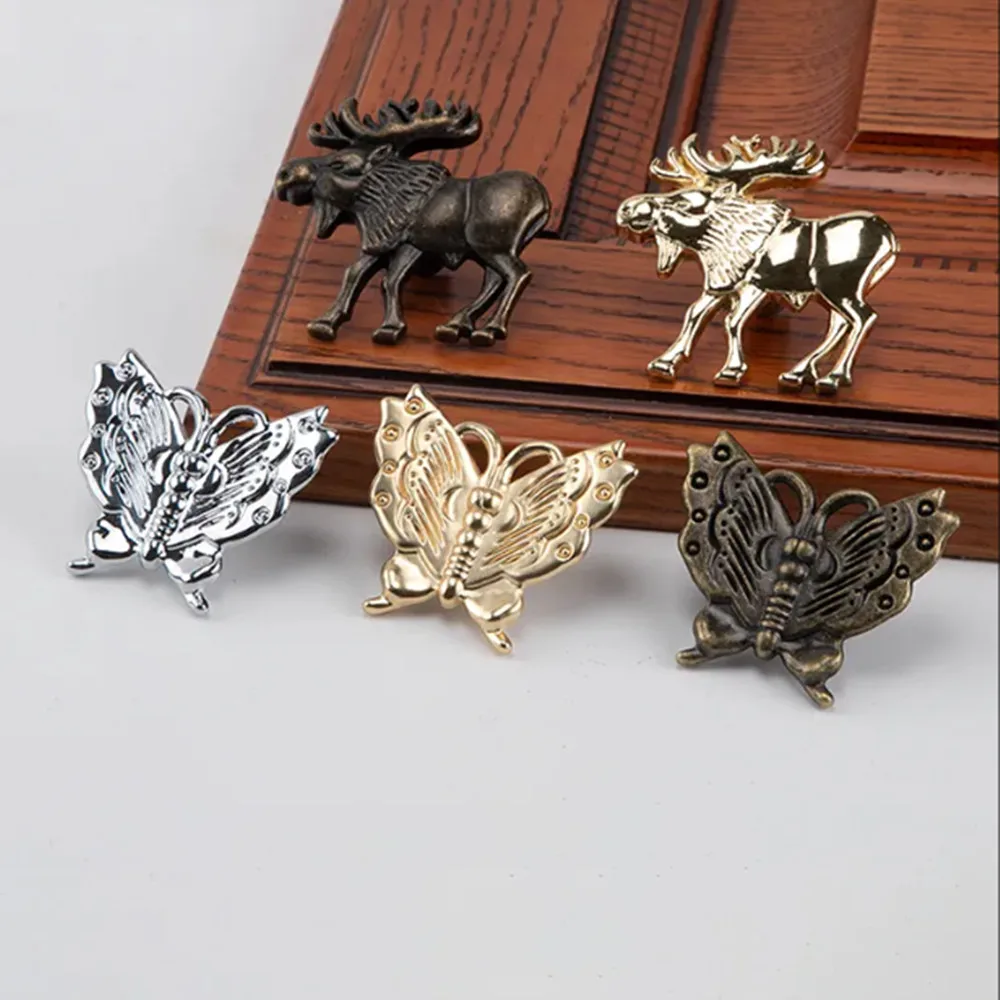 Creative Cartoon Elk Butterfly Drawer Shoe Cabinet Dresser Knob Pull Gold Silver Bronze Cupboard Wardrobe Kitchen Cabinet Handle