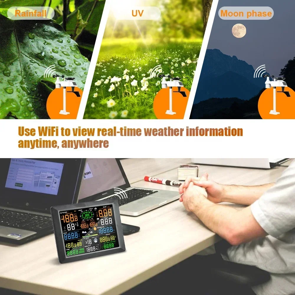 Weather Station wifi + UV index Type RTS 9 in 1 big screen indoor and WIFI connect outdoor sensor on sale weather station
