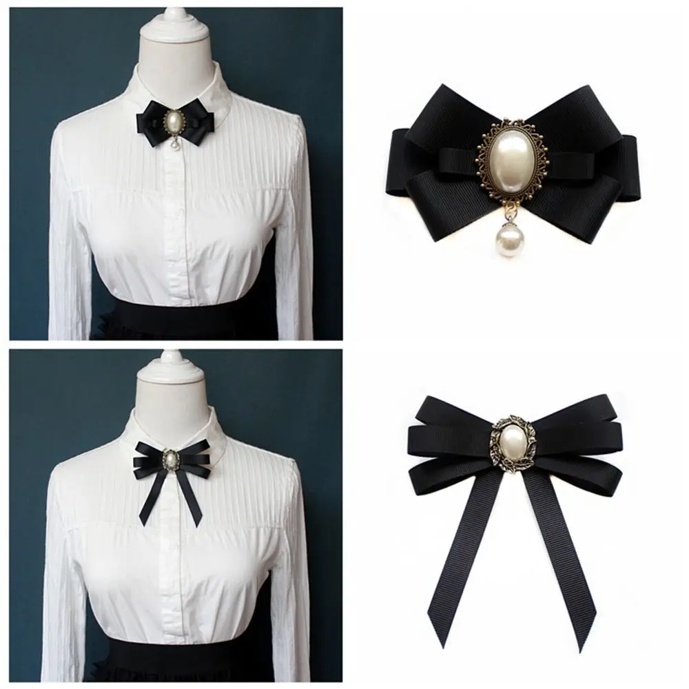 الأسود التذكاري الشريط الأسود Bowknot بروش البوليستر خمر طوق ربطة العنق كليب كريستال الراين مجوهرات ربطة العنق