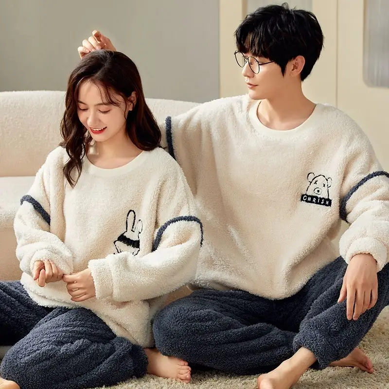 أطقم بيجامات شتوية للأزواج بأكمام طويلة وسميكة ودافئة من الفلانيل لعام 2025 للرجال ملابس نوم كورية فضفاضة بيجامة ملابس منزلية للنساء #5