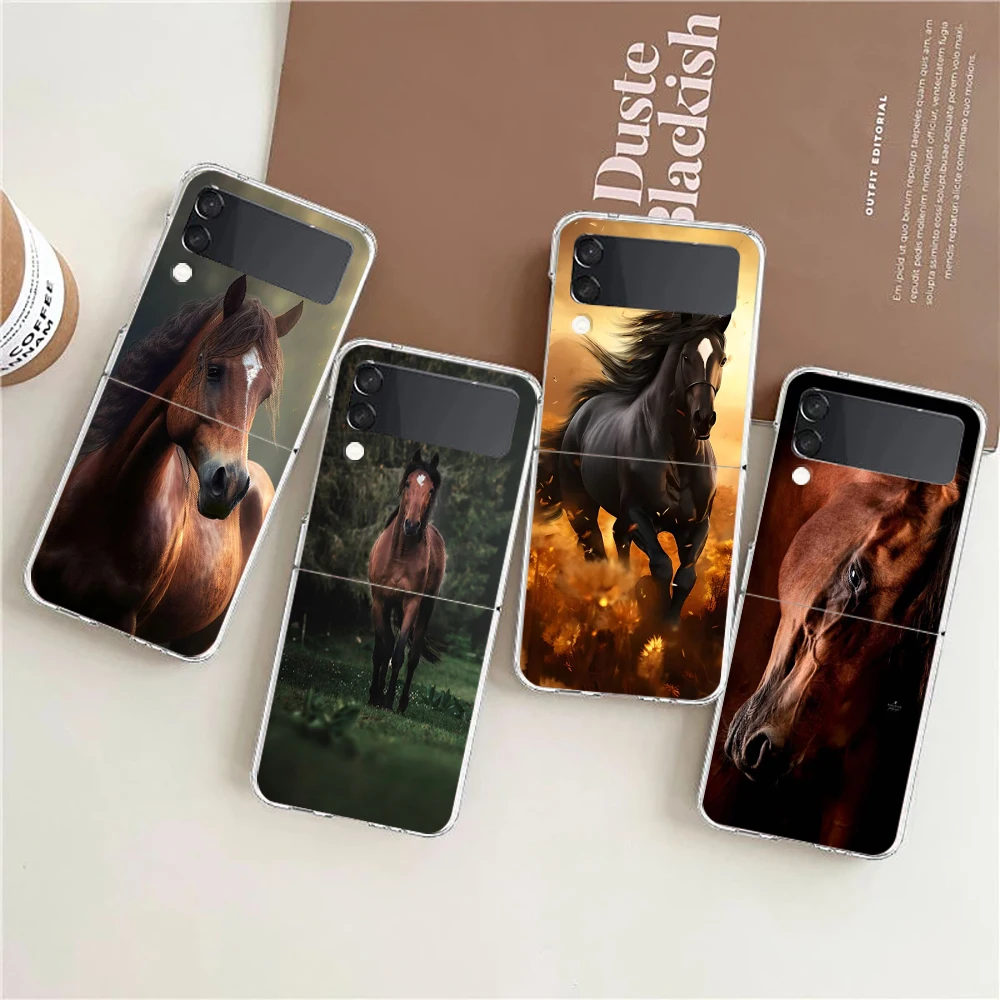 

Horse Hard PC Phone Case For Samsung Galaxy Z Flip 5 4 3 Transparent Cover For Galaxy Z Flip 6 Foldable Shockproof Case Capa Bag