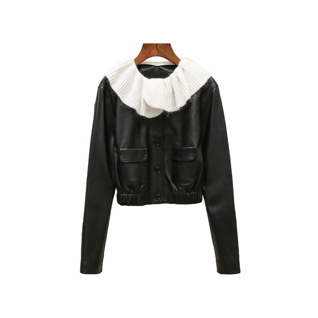 レトロスタイル長袖明るいレザージャケットショートコート小柄な人向けドールカラー秋新作レディースファッション