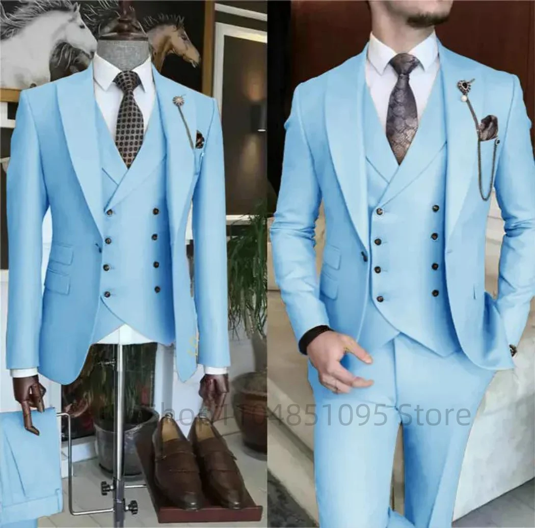 

Мужской классический костюм Slim Fit из 3 предметов: смокинг с пикообразными лацканами, однобортный пиджак, жилет и брюки для свадьбы/деловых встреч (пиджак+жилет+брюки)