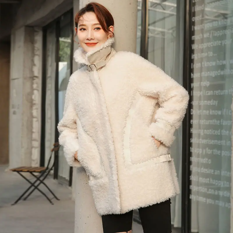 

Autumn Winter Women's Fur Coat Nice Pop Fashion Turn-down Collar Zipper Long Sleeve Faux Fur Jacket Lambswool Casacos Feminino