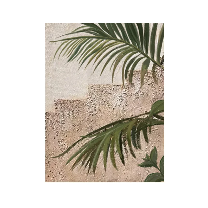 

Pure hand-painted acrylic texture oil painting minimalist wabi wind living room decorative painting green plants three-dimension