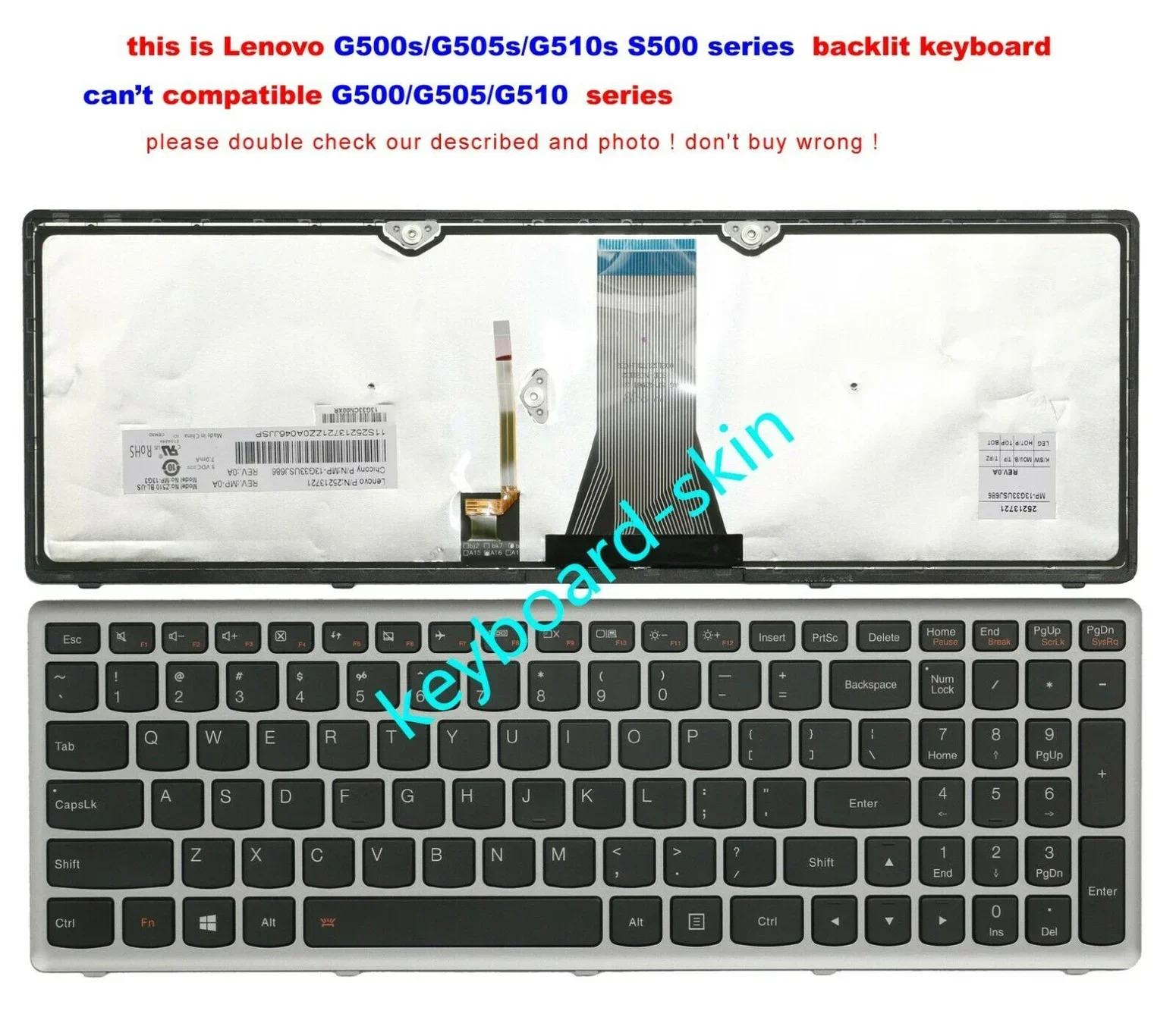 

New US Keyboard backlit for Lenovo S500 S510 S510P Z510 G500s G505s G510s 25213783 T6E1-USA PK130T32B00 9Z.NAFBT.Q21 laptop