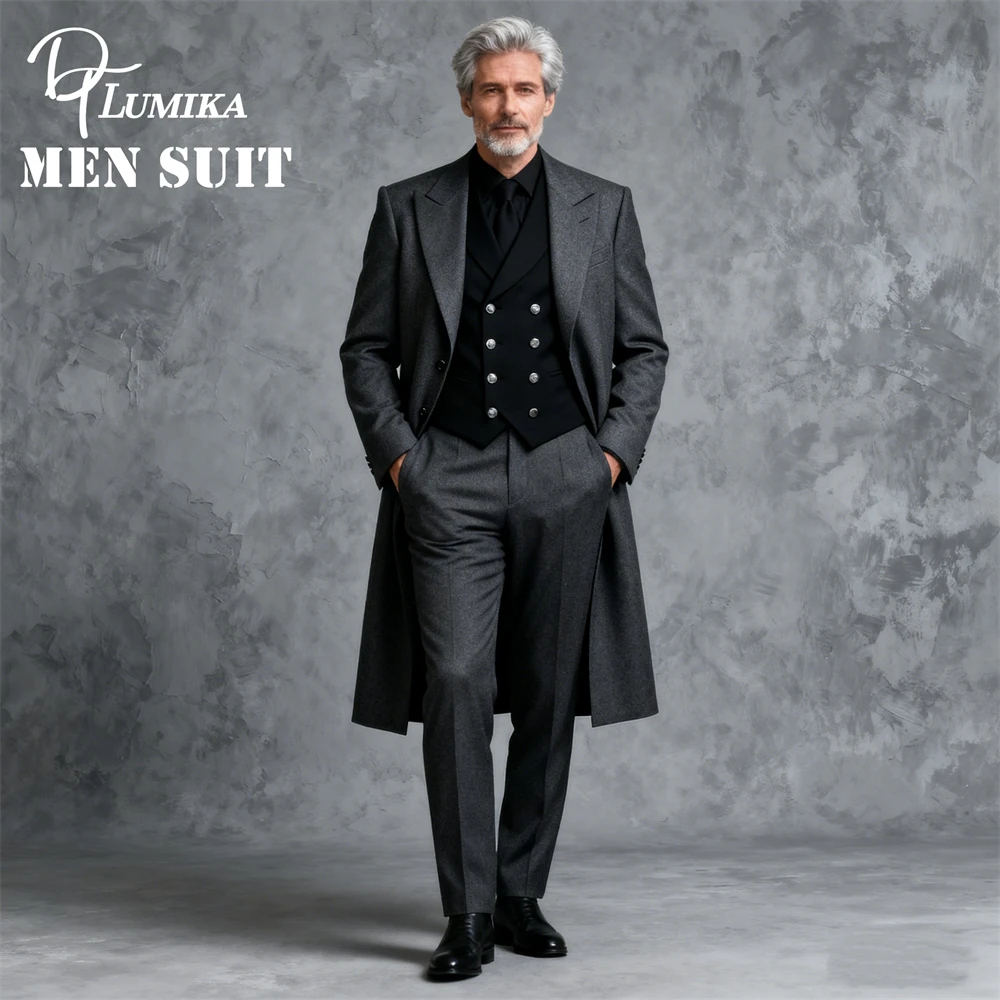 

Three pieces Suit Set for Men, Long Suit Coat, Vest Pants Set, Tailored Plus Size Man 3-Piece Suit, XXS-7XL Businesss Tuxedo