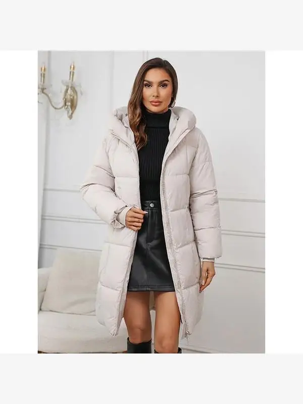

Women's Thiened Warm Slim Fit Hooded Cotton Jaet Knee-Length Mid-Length Winter Coat Long Sve Zipper Closure Color