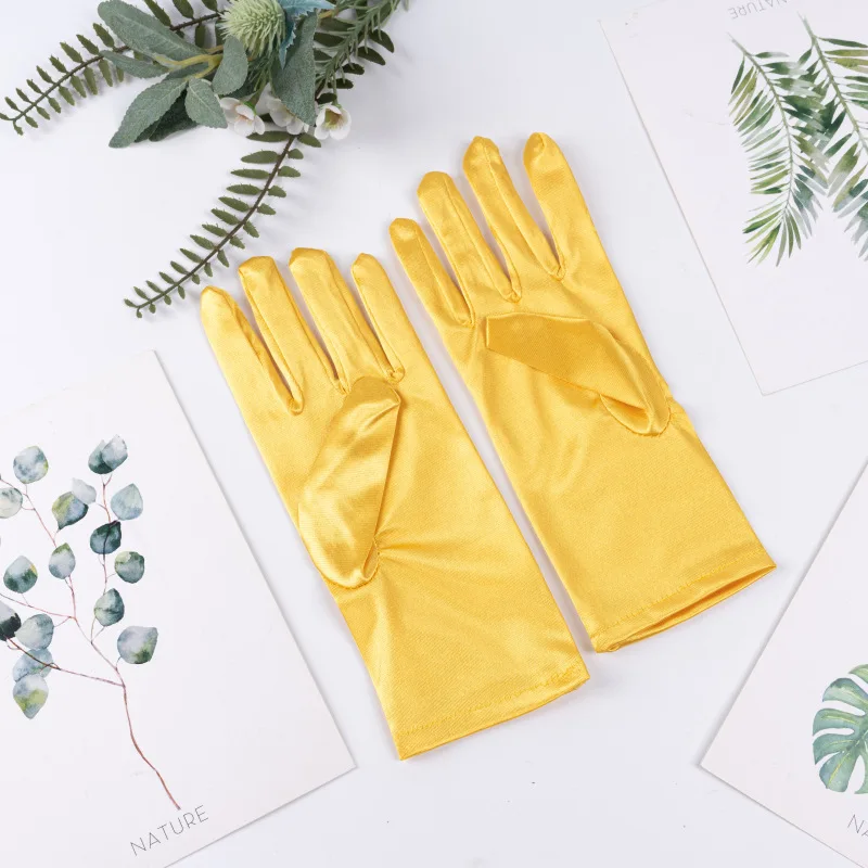 Kurze Satin-Handschuhe für Damen, elegantes Temperament, Prinzessin, Hochzeit, Braut, mehrfarbige Handschuhe, Bühnenaufführung, Abendessen-Zubehör – Detail 7