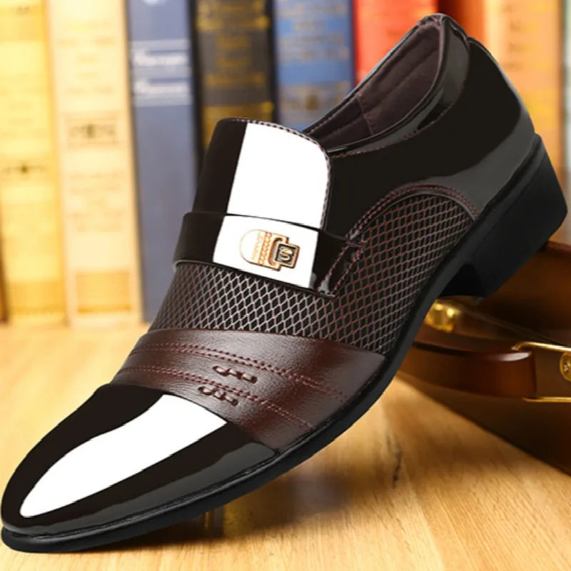 Men Leather Dress Shoes Spring and Autumn New Fashion Black Pointed Toe Party Office Business Casual Oxford Men\'s Dress Shoes