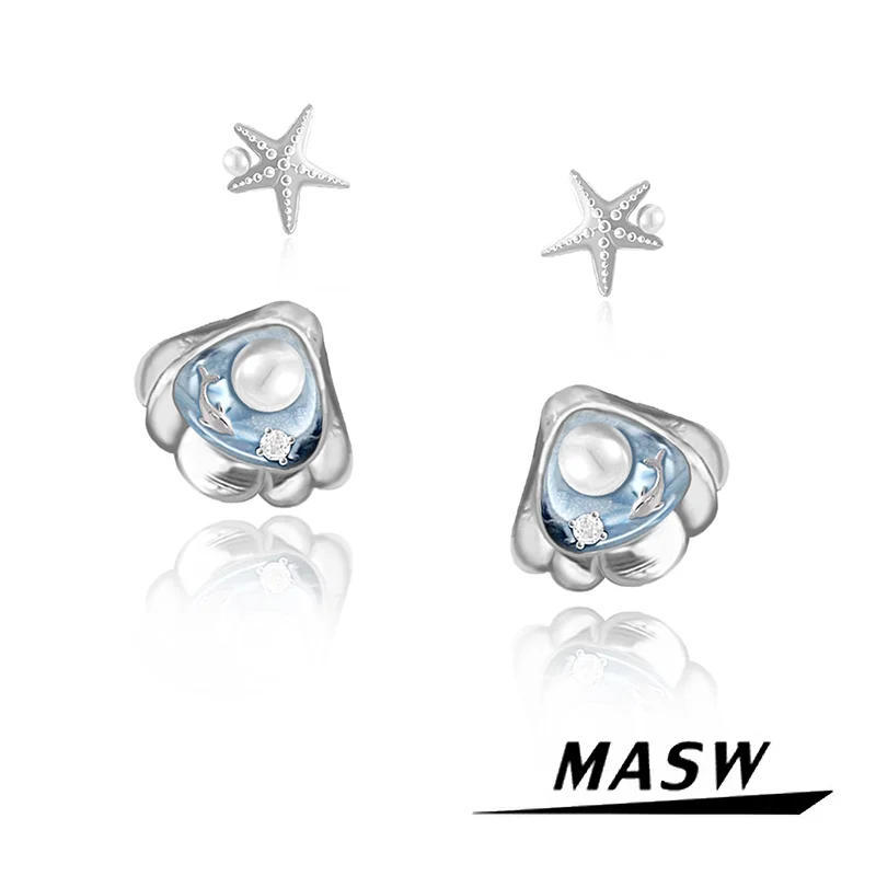 MASW Original Design Blue Ocean Secret Series Star Shell Stud Earrings For Women Girl Gift 2024 Summer Style Fashion Jewelry