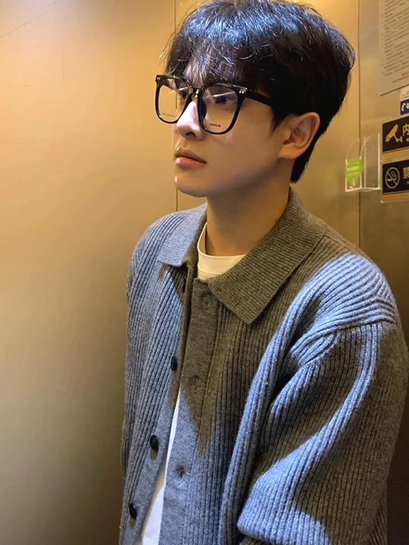 

Ele Knitted Open Cardigan Men's Long Sve Sweatirt Wool Blend Casual Workwear Soft Loose Fit Autumn Winter Outerwear