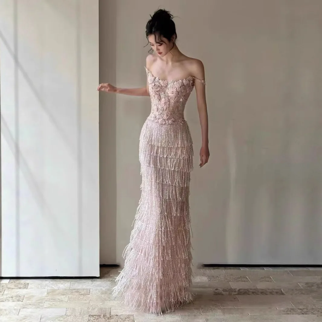 

Evening Dress High Quality Skinny Banquet Dress Birthday Pink Fishtail Bride Toast Dress