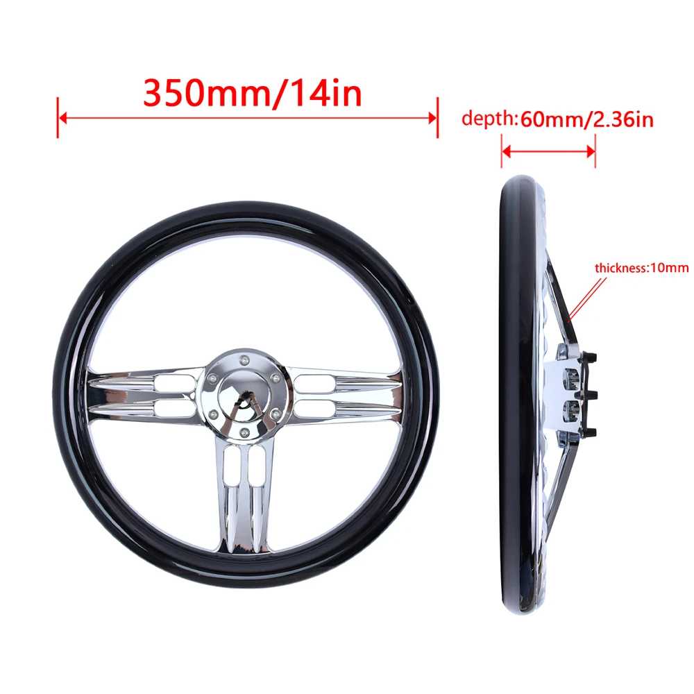 350mm Diameter ABS Vintage Steering Wheel Silver Anti-Slip Bracket Classic Wood Black Steering Wheel for Sports Car Compatible