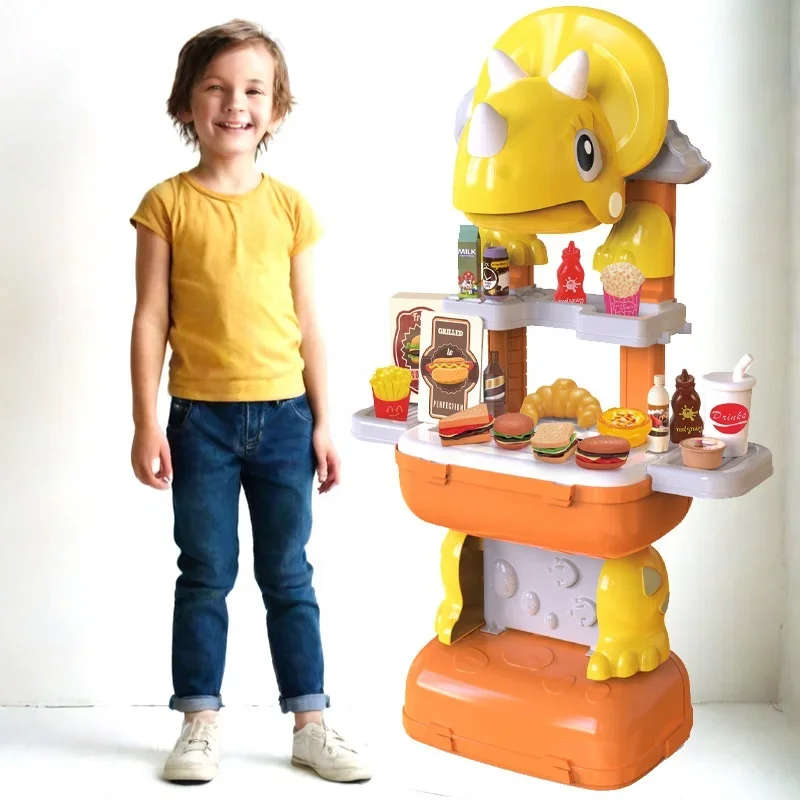 

dinosaur pretend play preschool kitchen toys 38pcs diy hamburger toy set storage children kitchen toy