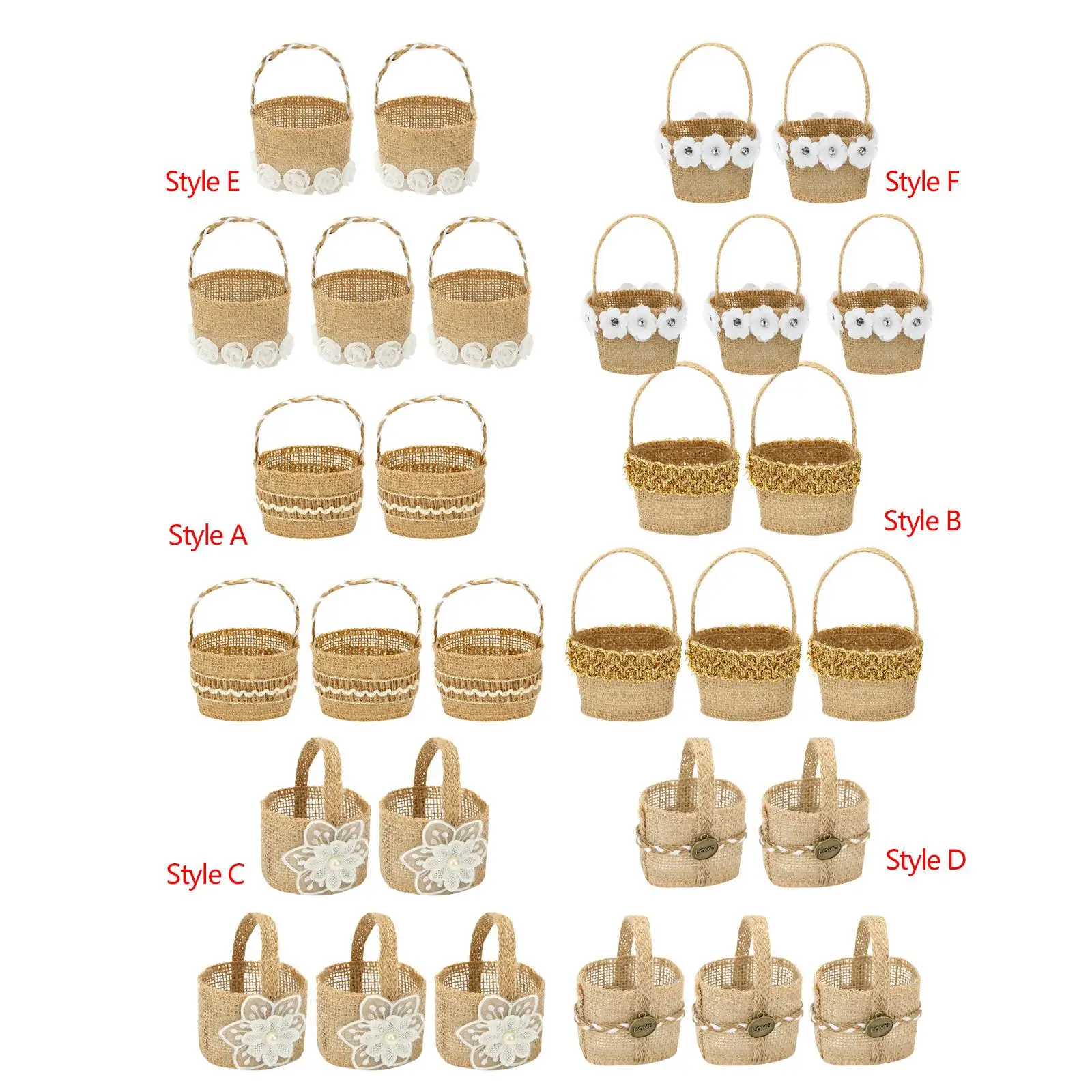 Multifuncional rústico Flower Basket, Candy Bag, Halloween Party, 5pcs