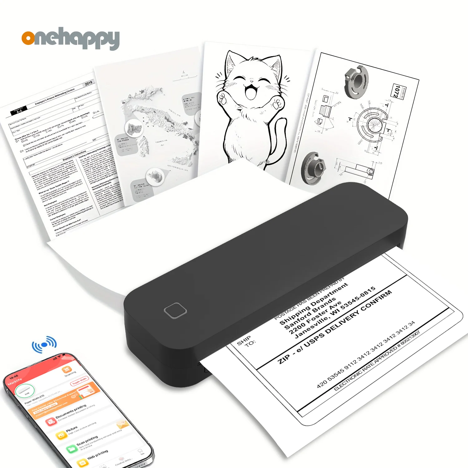

Bluetooth Thermal HD Printer M08F D210 Portable Inkless Wireless A4 Printer Maker Compatible with Smartphone & PC