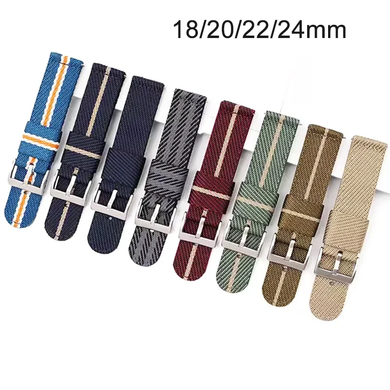 

18mm 20mm 22mm 24mm Woven Nylon Strap Stainless Steel Buckle Men Soft Replace Band for Samsung Huawei Watch GT 2 46mm for Seiko