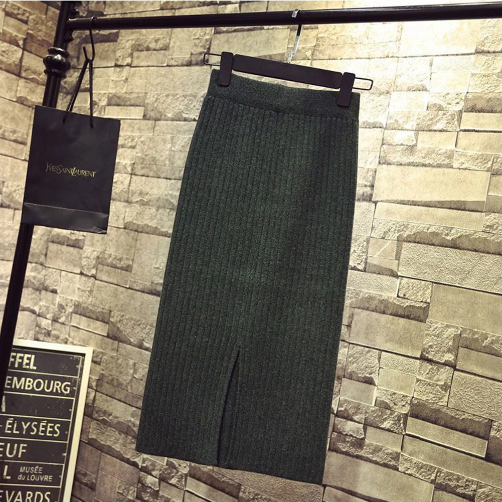 Bodycon fenda lateral saia bodycon vestido feminino saia de malha padrão sólido outono moda estilo solto tecido poliéster