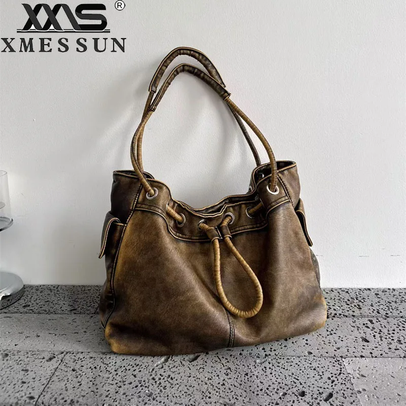 

Women Retro Faded Leather Handbag,Large Capacity Commuter Shoulder Crossbody Bag Luxary HIgh Quality Versatile Ladies Tote Bag