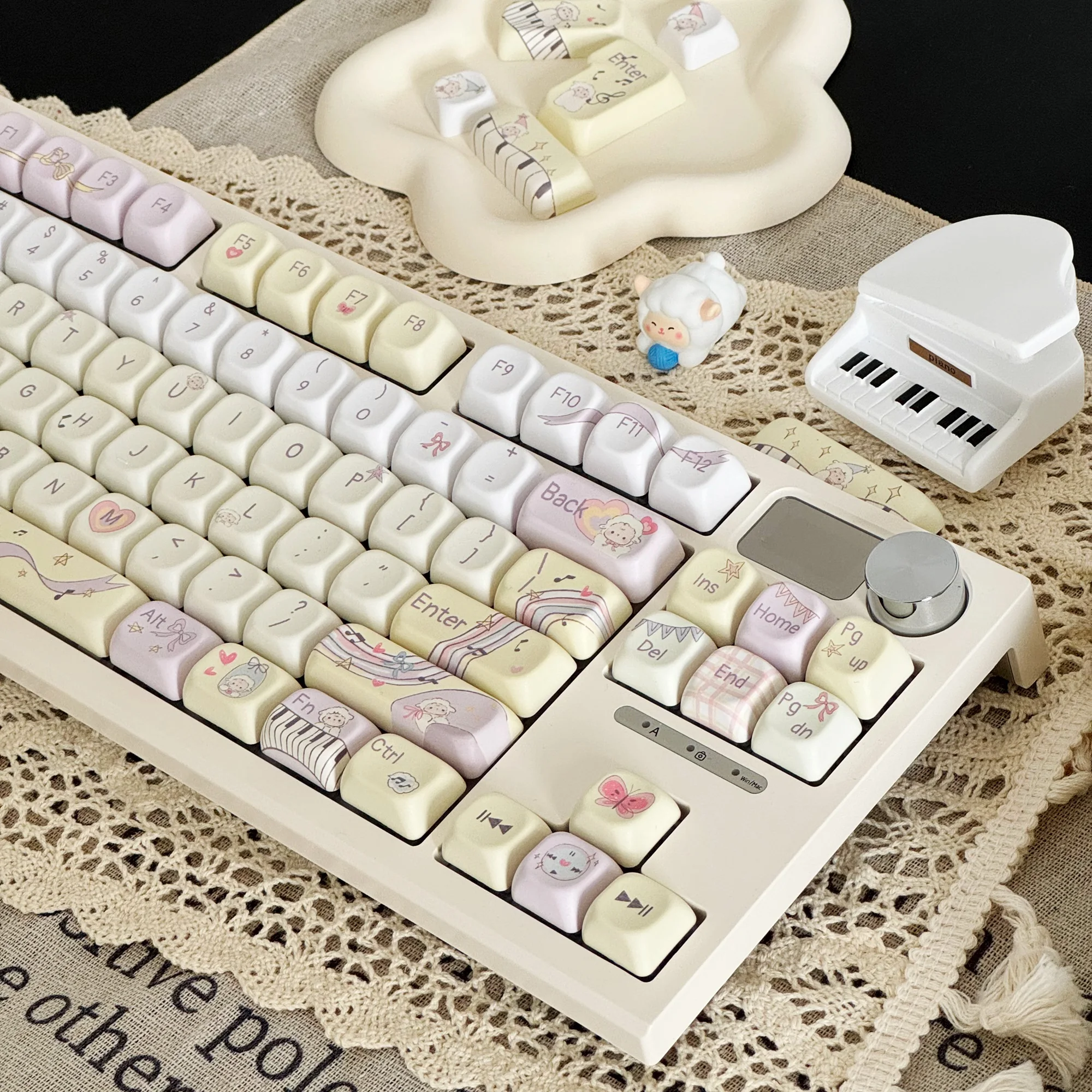 

142-Key Lamb Pianist Keycaps Cute Cartoon EOA PBT Keycap Complete Set Five-Sided Sublimation Diy Mechanical Keyboard Keycaps