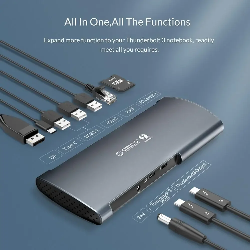 ORICO TB3-S1 Thunderbolt 3 Dock USB Tipo C HUB a DP Adattatore USB 3.0 RJ45 SD4.0 Convertitore USB-C 40 Gbps