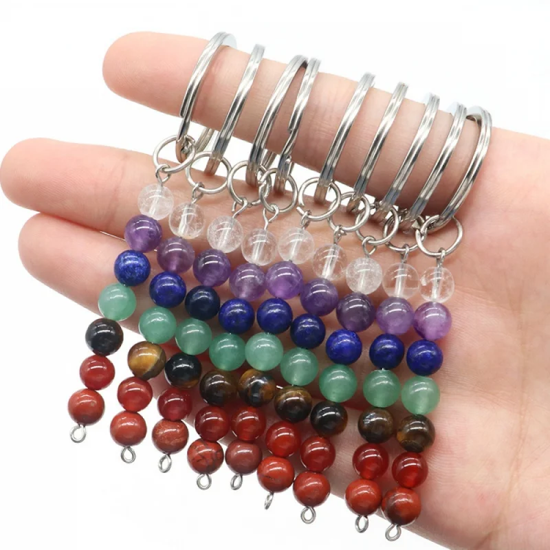 Retro Colorful Crystal Stone Beaded Keychain for Lovers Seven Chakra Natural Amethyst Bag Pendant Diy Accessories Bulk Wholesale