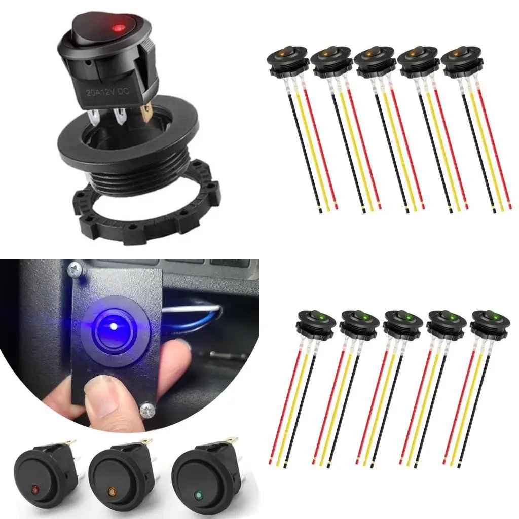 

Y1UD 12V 20A Circular Switches with LED Lighting & attaches Cables Round Switches set designs for Professional Electrician