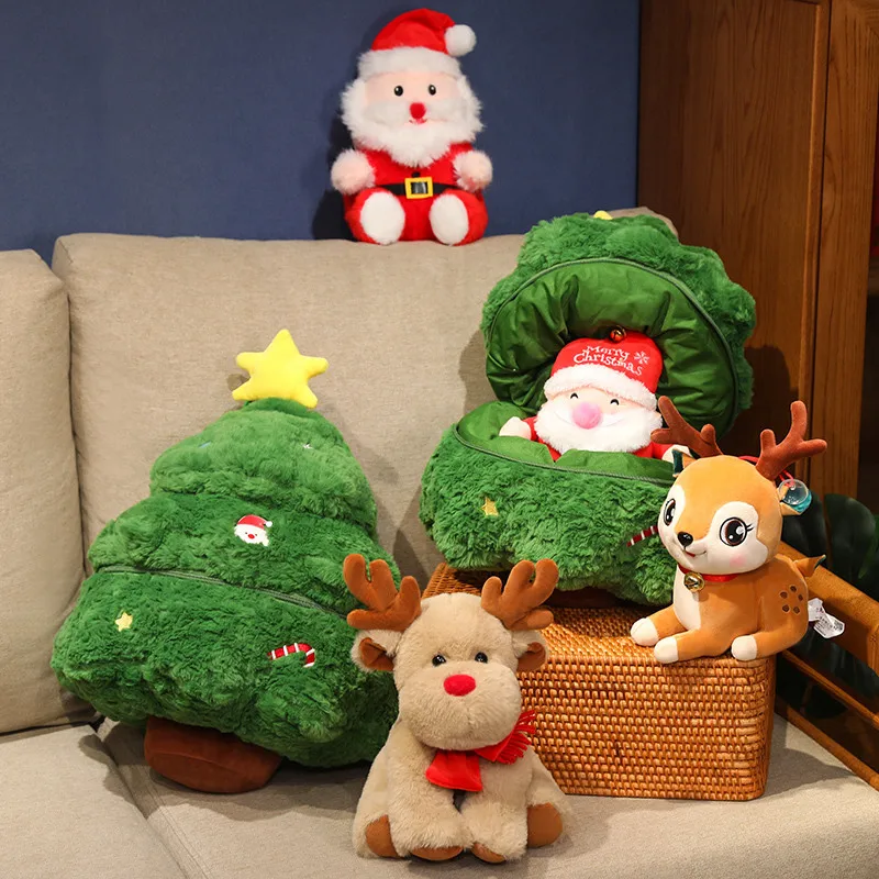 TreasuringU Christmas Plush Toys Kawaii Christmas Santa Claus Elk Soft Pillow Plushie Dolls Xmas Tree House Decoration