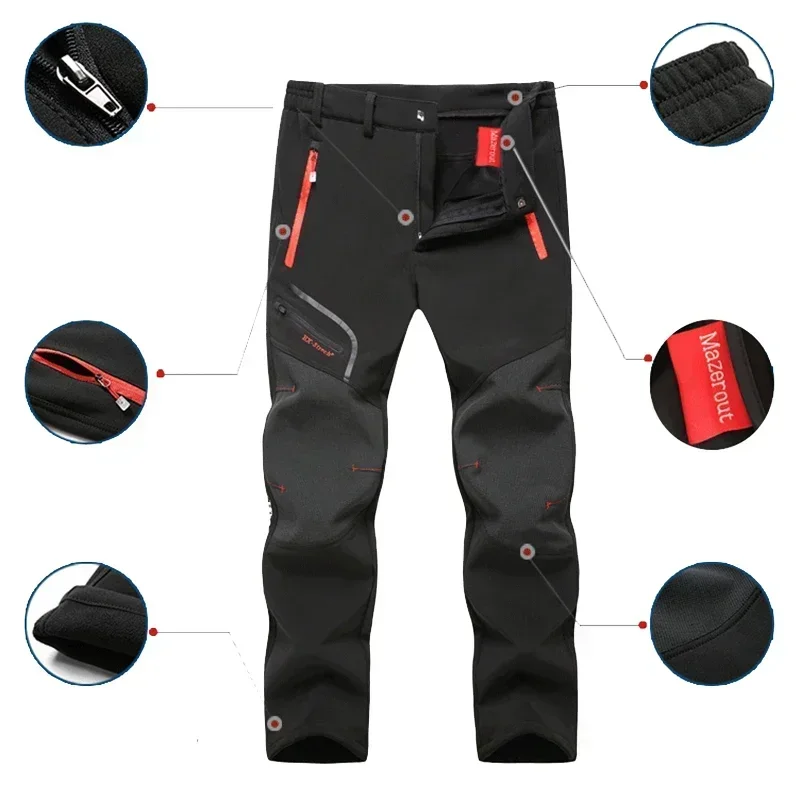 Men Winter New Warm Hiking Trekking Fishing Camping Climbing Trousers Oversize 6XL Waterproof Outdoor Women Cycling Fleece Pants