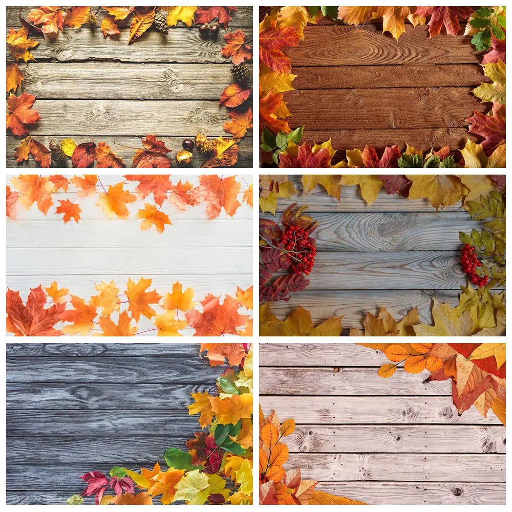 

MOON.QG Wooden Board Autumn Maple Leaves Backgrounds for Photographs Plank Anniversaire Wedding Birthday Decorations Backdrops